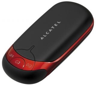 Alcatel OT-S319 mobile phone with red and black design.