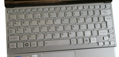 Toshiba NB200-10Z netbook keyboard close-up.