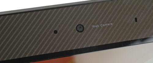 Close-up of Toshiba NB200-10Z netbook webcam and microphone.