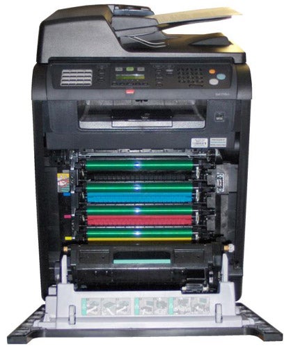 Dell 2145cn laser MFP with open front panel.