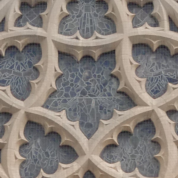 Detailed architecture of a gothic stone window.