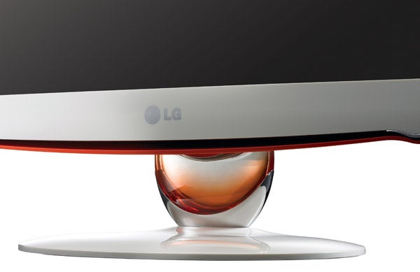 Close-up of LG 22LU5000 LCD TV's stand and logo.