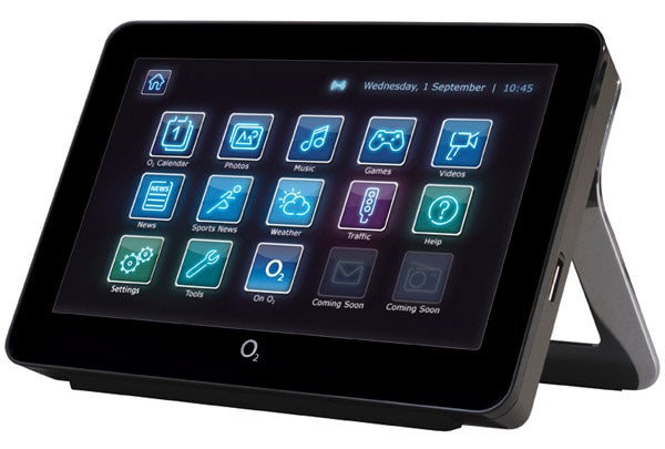 O2 Joggler showing main menu on its touch screen.