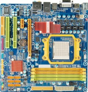 Biostar TA790GX XE motherboard with sockets and slots.