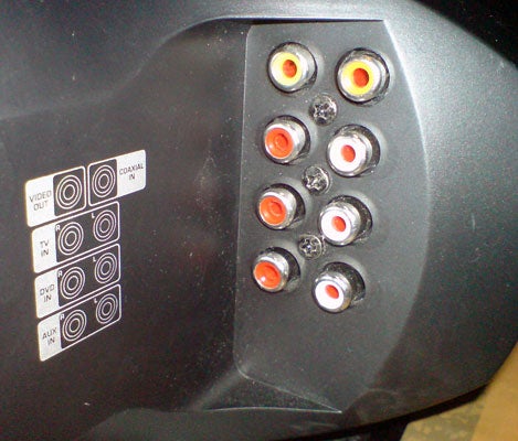 Close-up of Crystal Audio soundbar input connectors.
