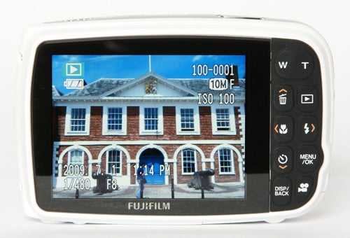 Fujifilm FinePix Z30 camera displaying a photo on its screen.