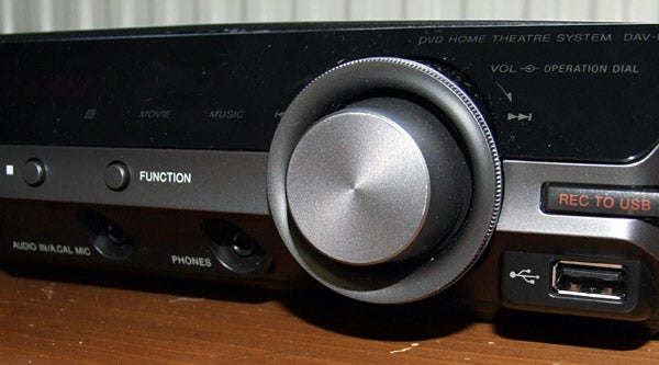 Close-up of Sony DAV-DZ280 home cinema system volume control.