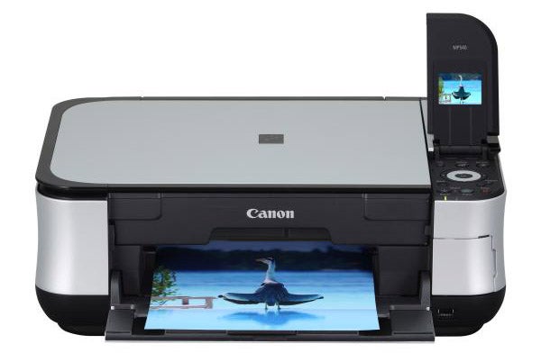 Canon PIXMA MP540 printer printing a photo of a swan.