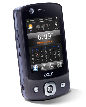 Acer DX900 smartphone displaying date and time on screen.