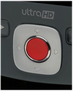 Close-up of Flip Video UltraHD camcorder's red record button.