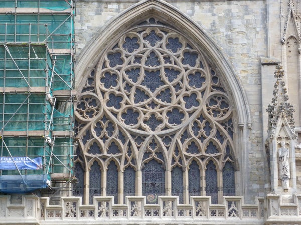Detailed architecture of a cathedral's ornate window