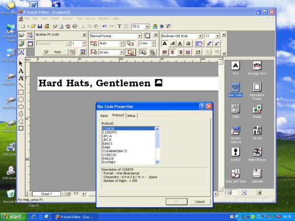 Screenshot of Brother P-Touch 2100 label software in use.
