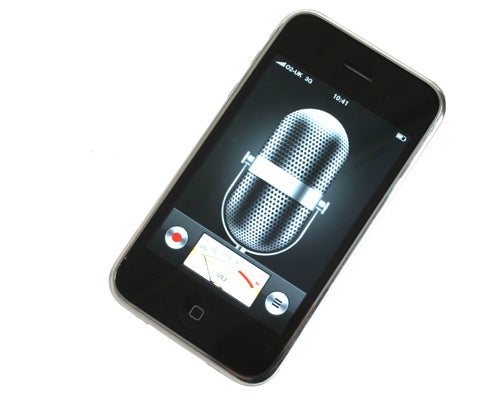 Apple iPhone 3GS displaying voice memo app on screen