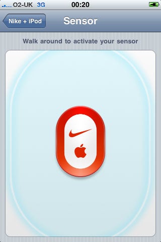 iPhone 3GS displaying Nike + iPod sensor activation screen.
