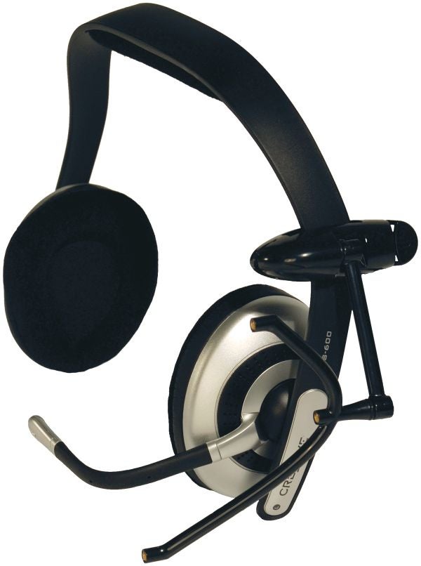 Headset with microphone on white background.
