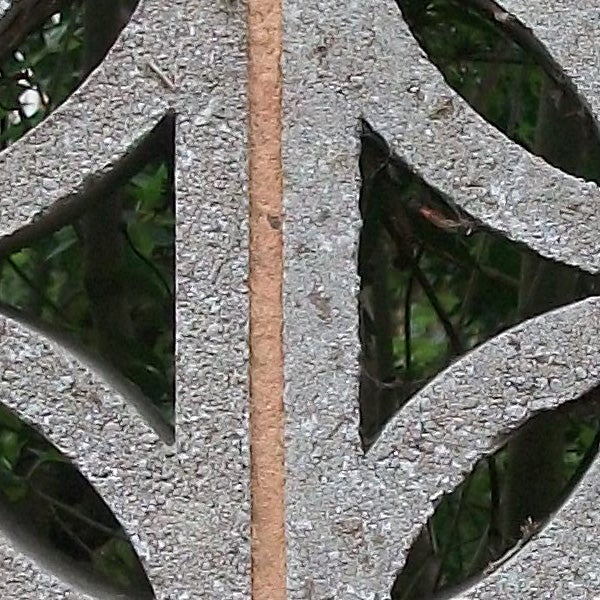 Close-up of a leaf-patterned metal grate.