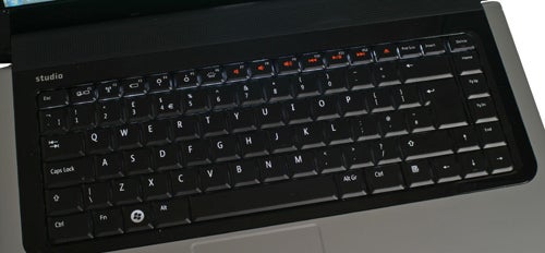 Close-up of Dell Studio 1555 laptop keyboard.