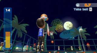 Screenshot of basketball gameplay in Wii Sports Resort.