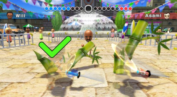 Wii Sports Resort swordplay game screenshot with checkmark.