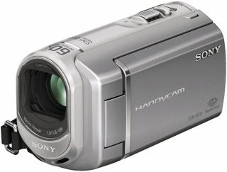Sony Handycam DCR-SX30E camcorder on white background.