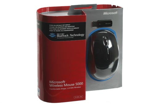 Microsoft Wireless BlueTrack Mouse 5000 in packaging.