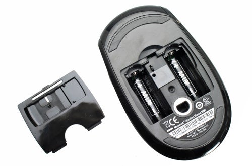 Microsoft Wireless BlueTrack Mouse 5000 with battery compartment open.