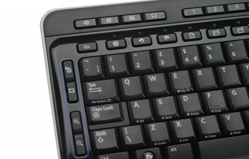 Close-up of Microsoft Wireless Desktop 3000 keyboard.