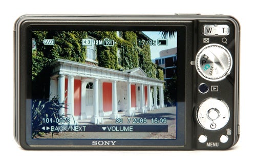 Back view of Sony Cyber-shot DSC-W290 displaying a photo.