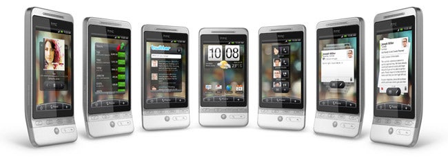 HTC Hero smartphones displaying various apps and features.