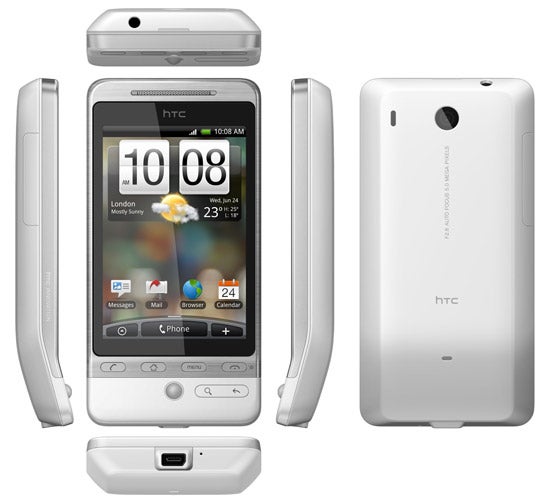 HTC Hero smartphone in various views including front and back