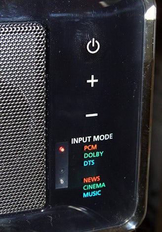 Close-up of Samsung HT-WS1G speaker system control panel.