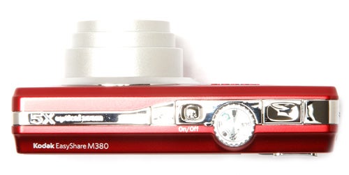 Red Kodak EasyShare M380 digital camera top view