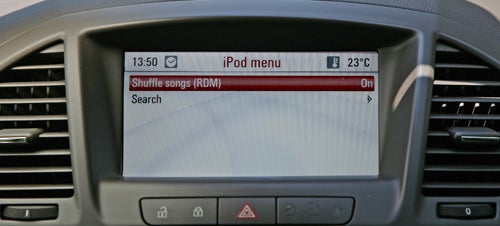 Vauxhall Insignia's infotainment screen showing iPod menu options.