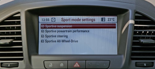 Insignia Elite Nav's infotainment display showing sport mode settings.