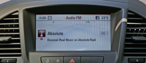 Vauxhall Insignia Elite Nav system tuned to Absolute Radio.In-car infotainment screen displaying radio stations in Vauxhall Insignia.
