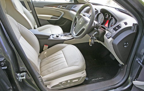 Rear interior view of Vauxhall Insignia Elite with leather seats.Interior view of Vauxhall Insignia Elite Nav driver's seat.