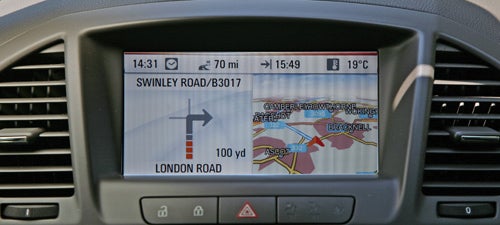 Vauxhall Insignia Elite's navigation system showing a map and directions.
