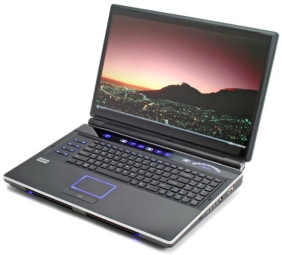 Rock Xtreme 840SLI-X9100 gaming laptop with open screen.