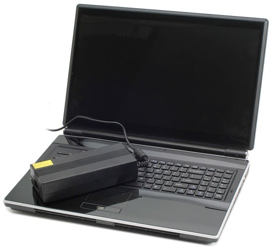 Rock Xtreme 840SLI-X9100 gaming laptop with external battery pack.