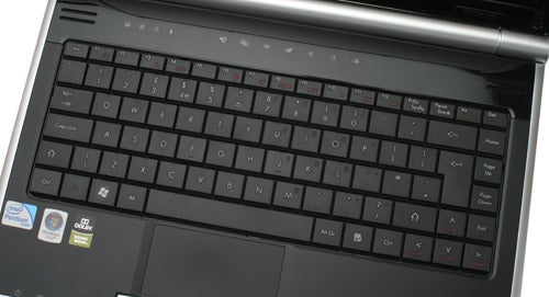 Close-up of Packard Bell Easynote NJ65 laptop keyboard.