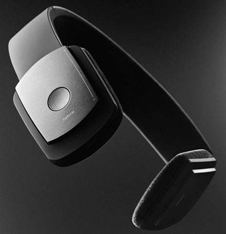 Jabra Halo Stereo Bluetooth Headset on a black background.