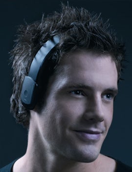 Man wearing Jabra Halo Bluetooth headset looking to the side.