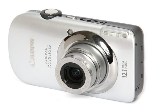 Canon IXUS 110 IS digital camera on white background.
