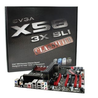 EVGA X58 SLI Classified E760 motherboard with packaging.