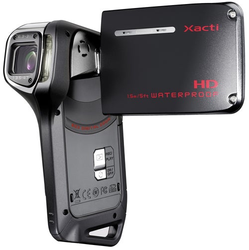 Sanyo Xacti VPC-CA9 waterproof camcorder with display open.