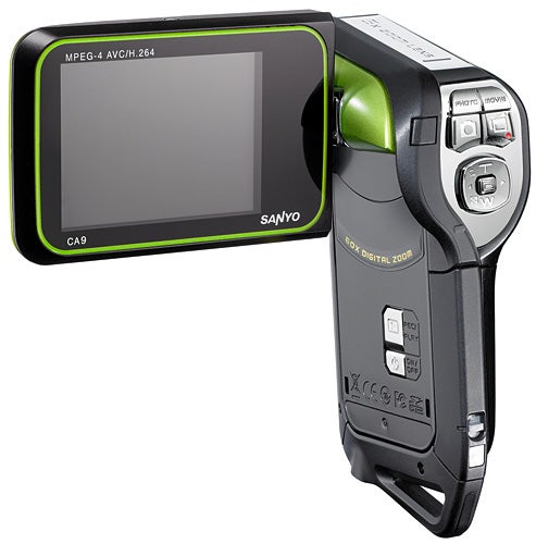 Sanyo Xacti VPC-CA9 waterproof camcorder with screen and buttons visible.