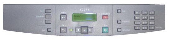 Control panel of Lexmark X204n Mono Laser MFP.
