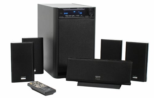 Onkyo HTX-22HD surround sound system with speakers and remote.