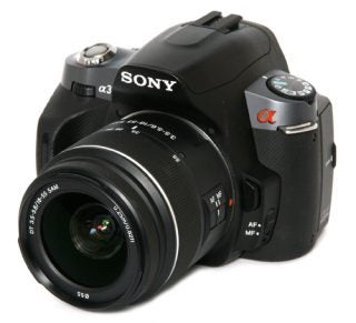 Sony Alpha A330 DSLR camera with lens attached.