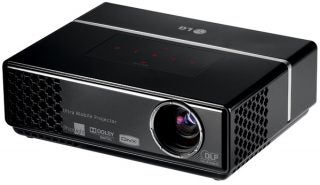 LG HS102 Ultra Mobile Projector on white background.